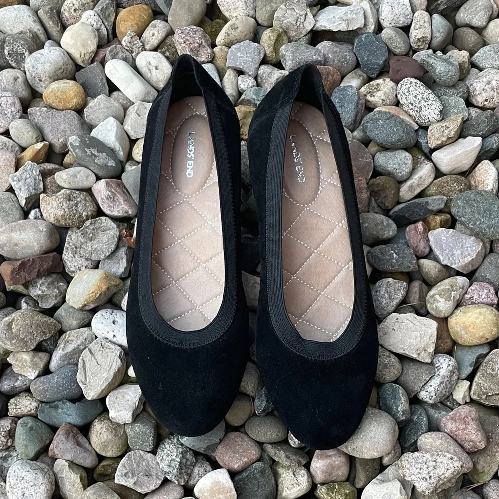Lands' End Black Suede Wedge Slip-On‎ Shoes